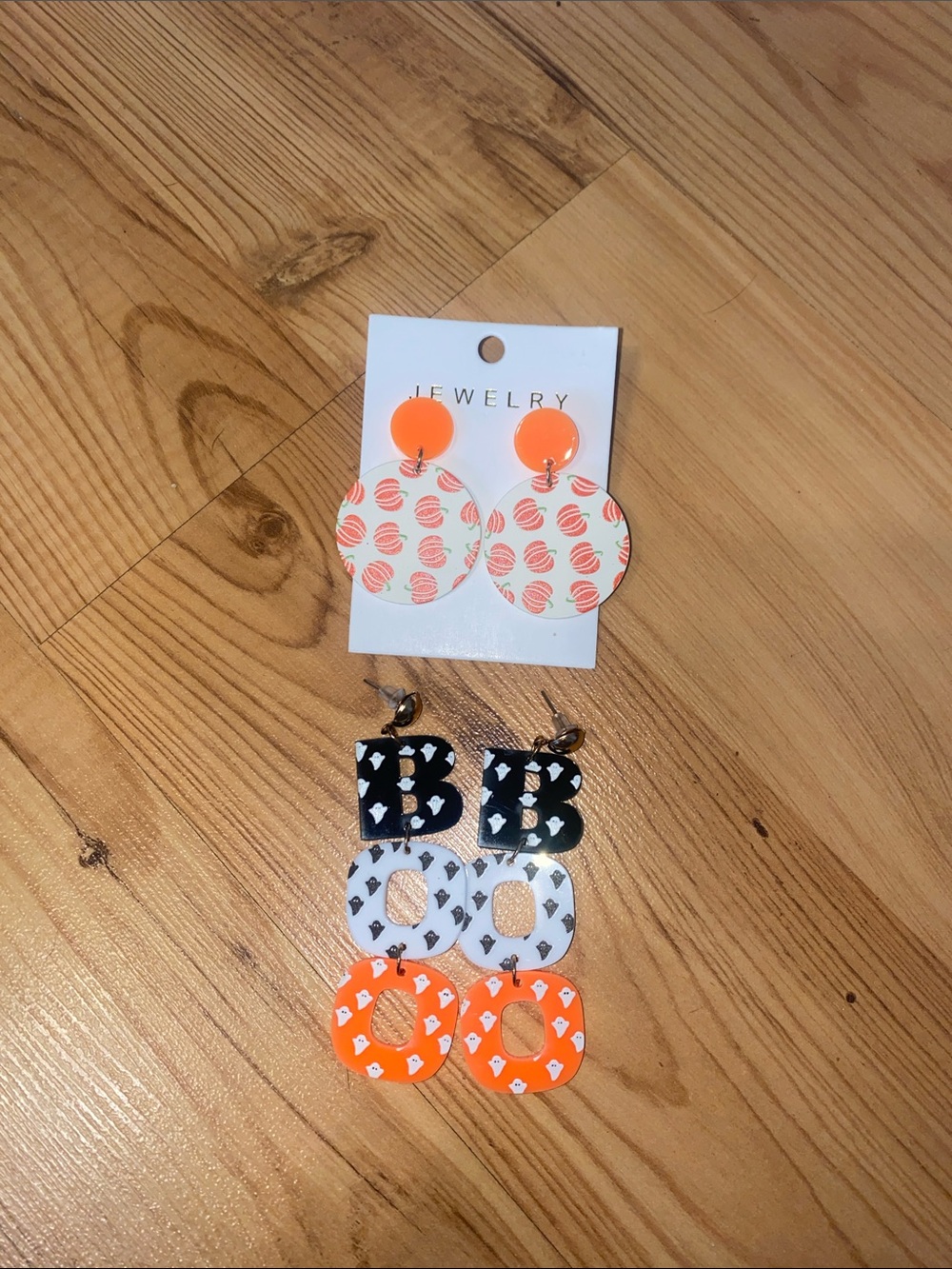 Orange Pumpkin Disc Dangle Earrings and BOO dangle earrings